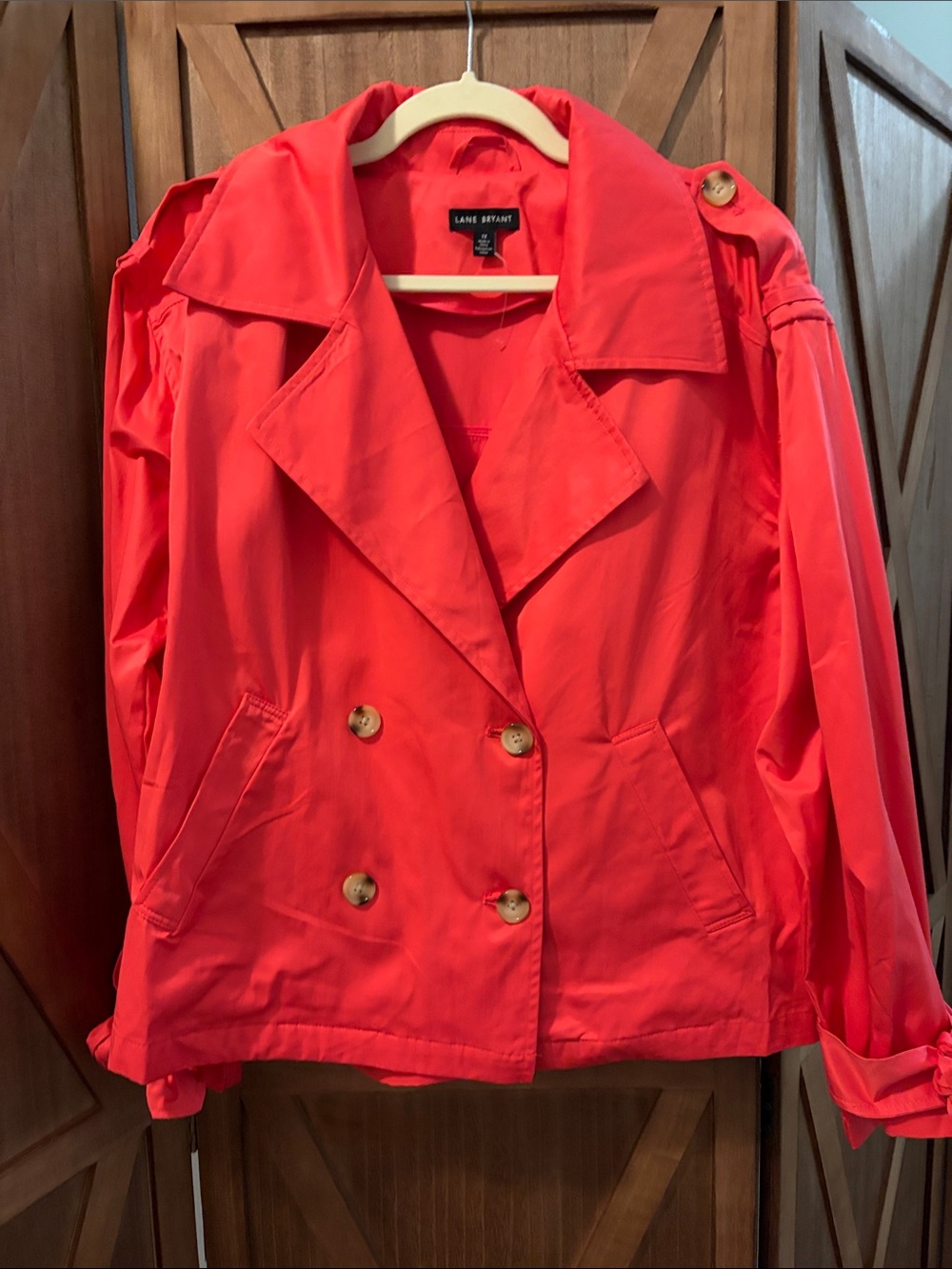 LANE BRYANT Bright Coral Double-Breasted Trench Coat SIZE 1X